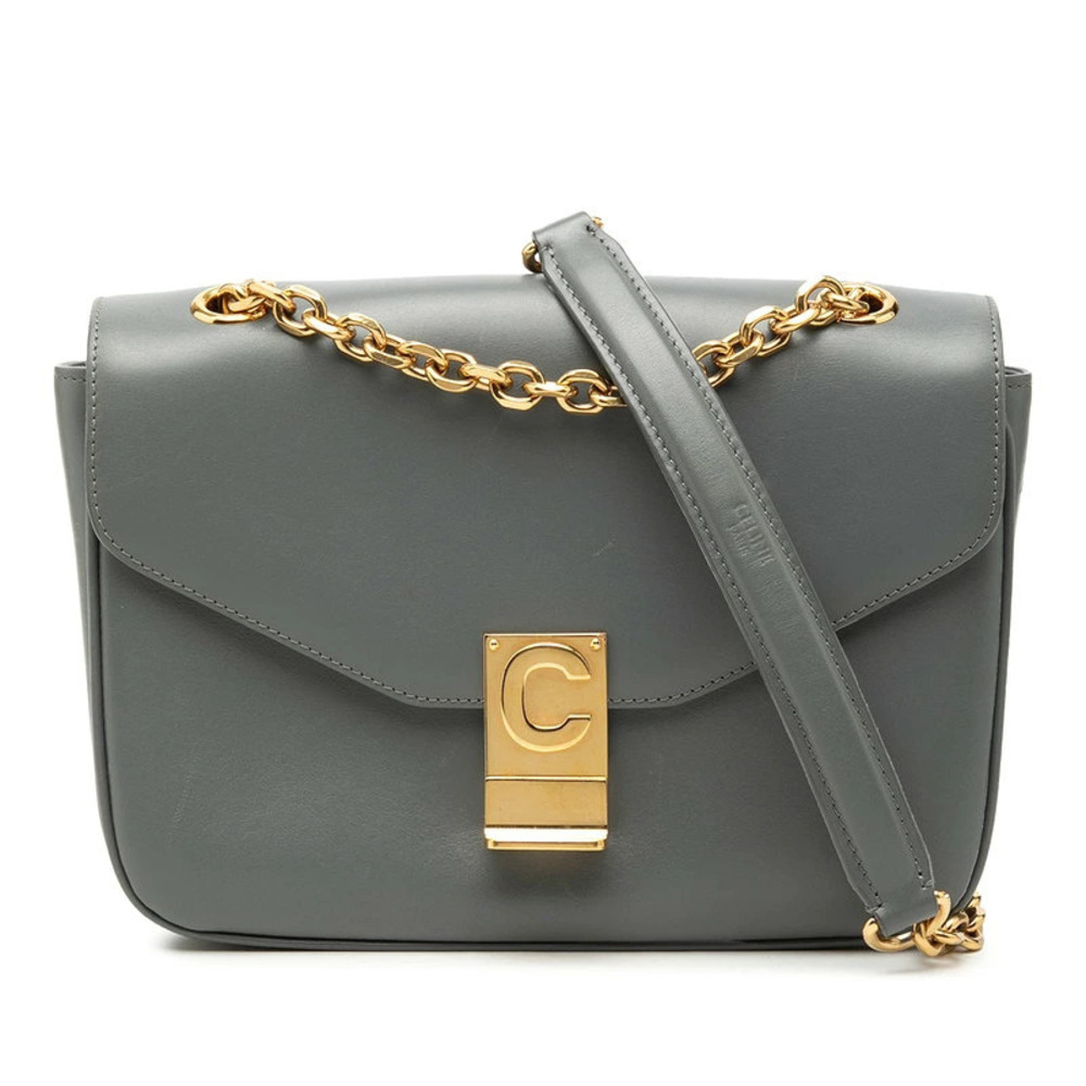 Celine C Chain Shoulder Bag Gray Leather